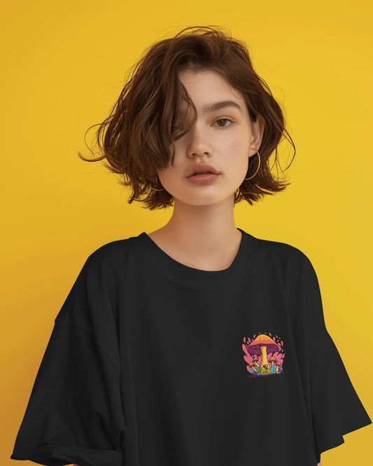 Oversized Women T-Shirts Mashroom Concept Back Print