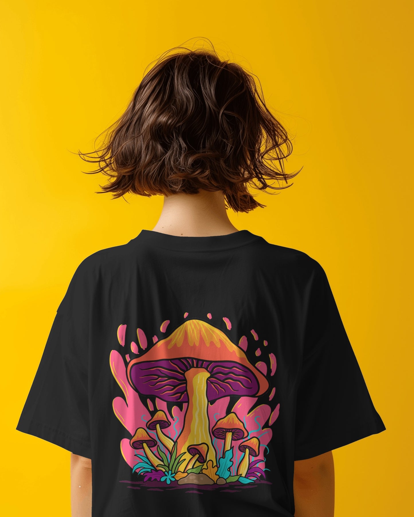 Oversized Women T-Shirts Mashroom Concept Back Print