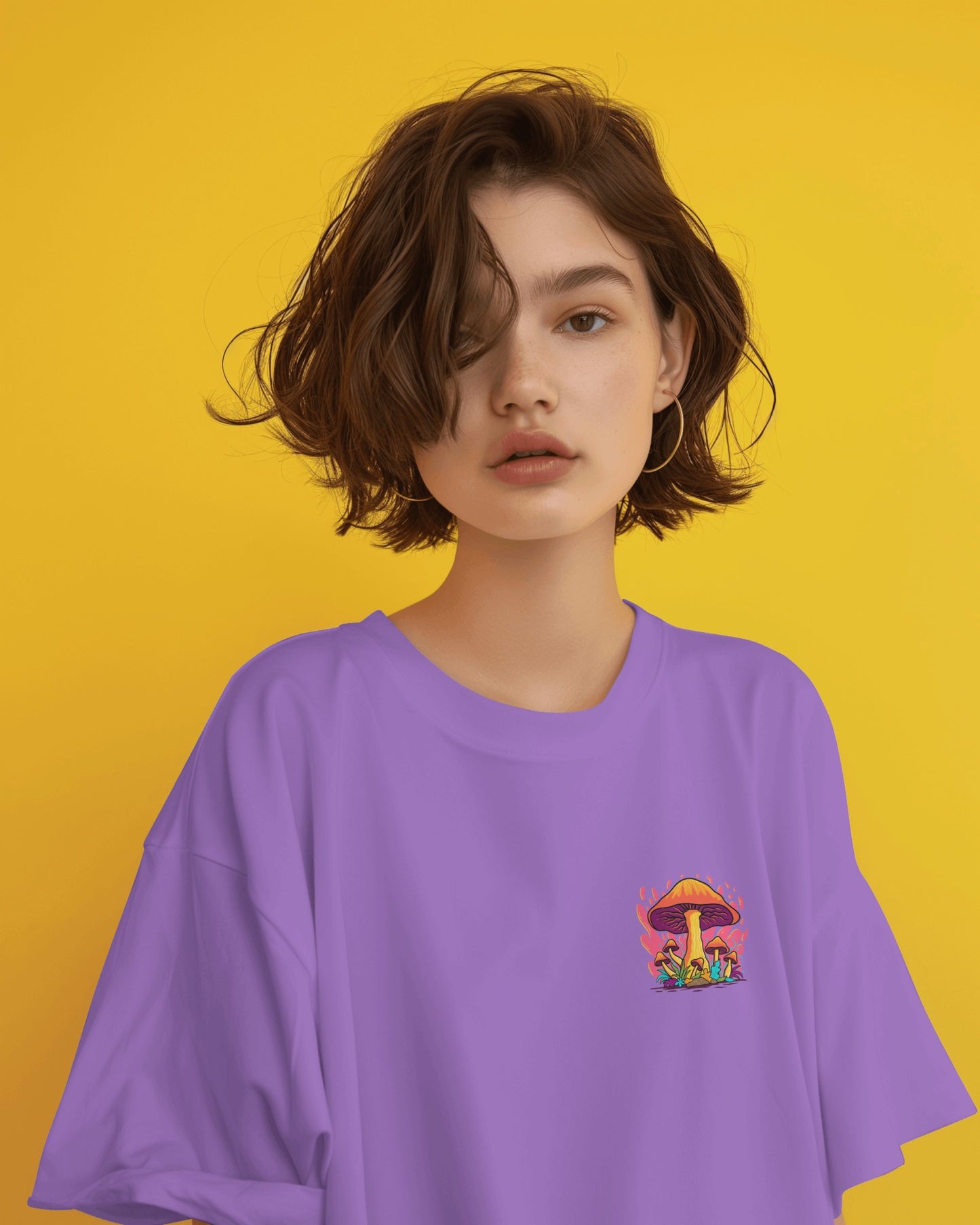 Oversized Women T-Shirts Mashroom Concept Back Print