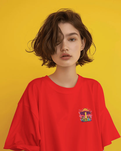 Oversized Women T-Shirts Mashroom Concept Back Print