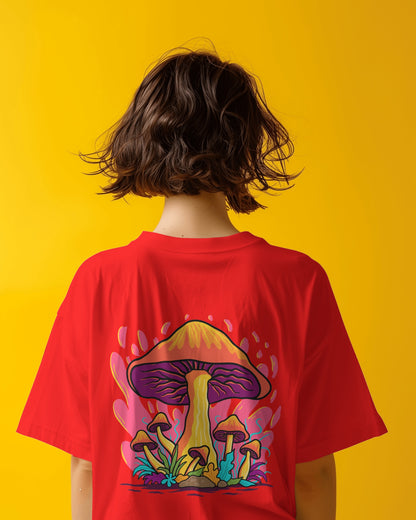 Oversized Women T-Shirts Mashroom Concept Back Print