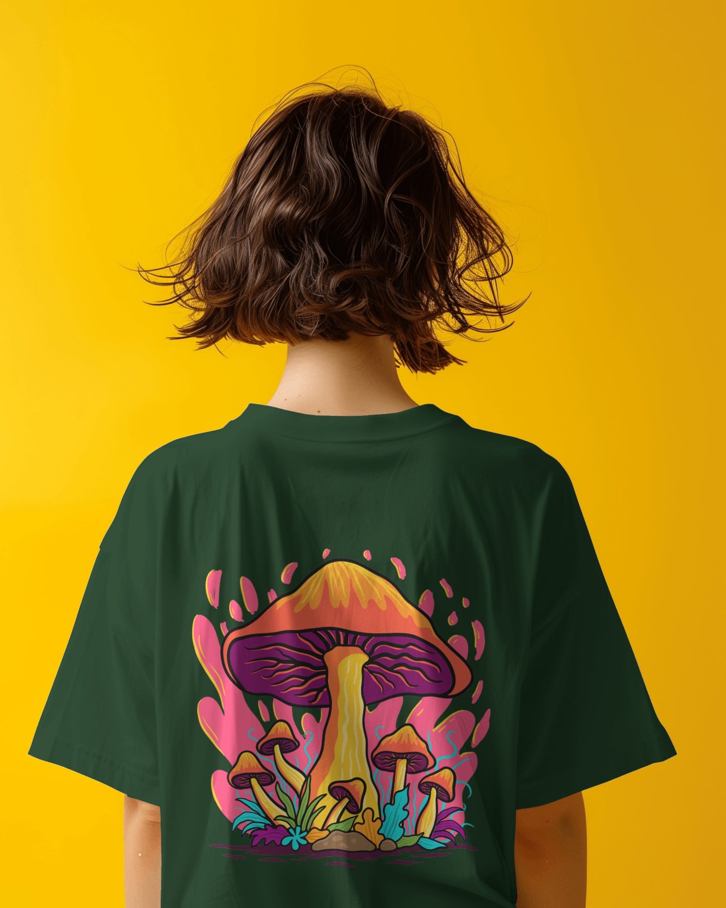 Oversized Women T-Shirts Mashroom Concept Back Print