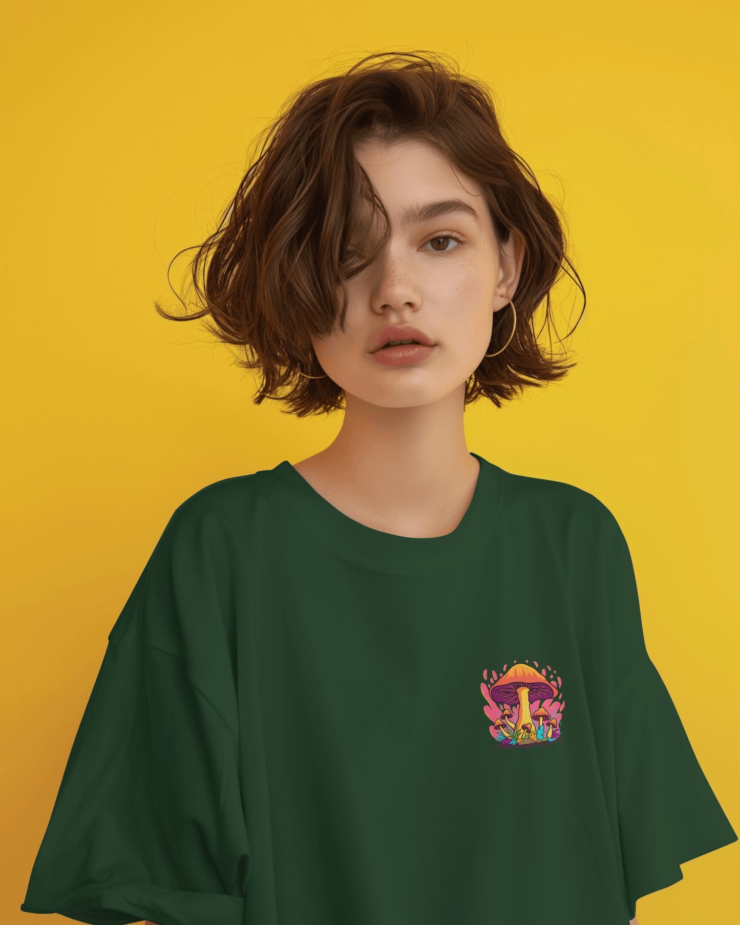 Oversized Women T-Shirts Mashroom Concept Back Print