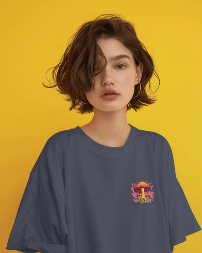 Oversized Women T-Shirts Mashroom Concept Back Print