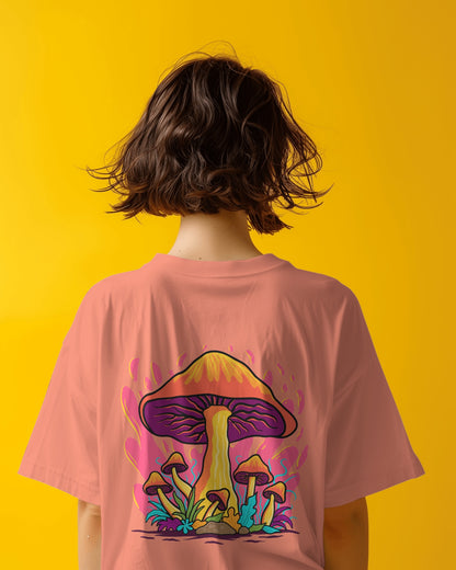 Oversized Women T-Shirts Mashroom Concept Back Print