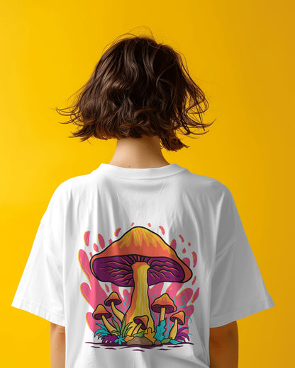 Oversized Women T-Shirts Mashroom Concept Back Print