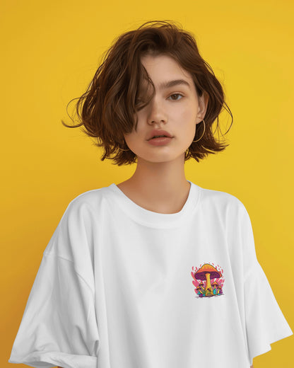 Oversized Women T-Shirts Mashroom Concept Back Print