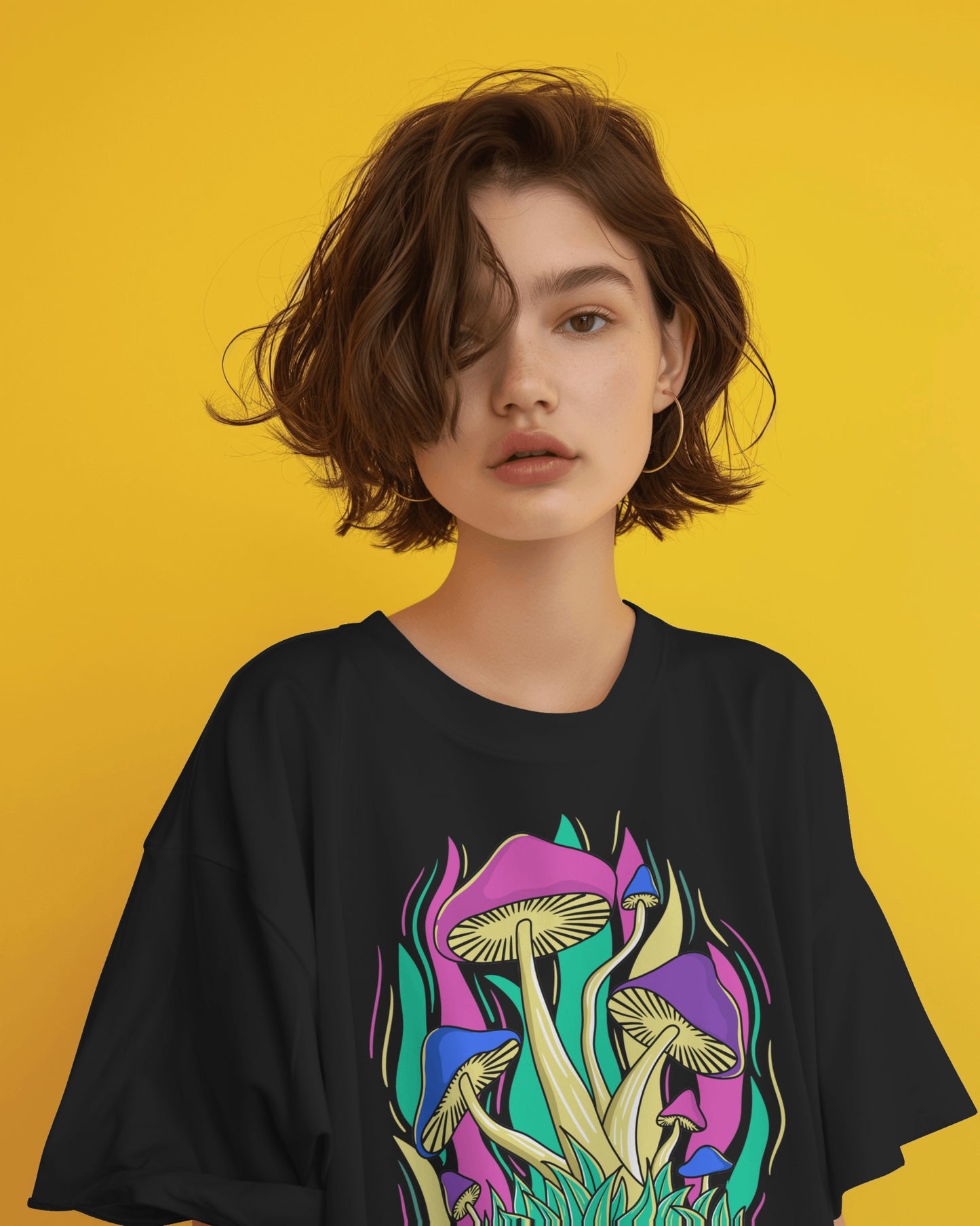 Oversized Women T-Shirts Mushroom Concept Front Print