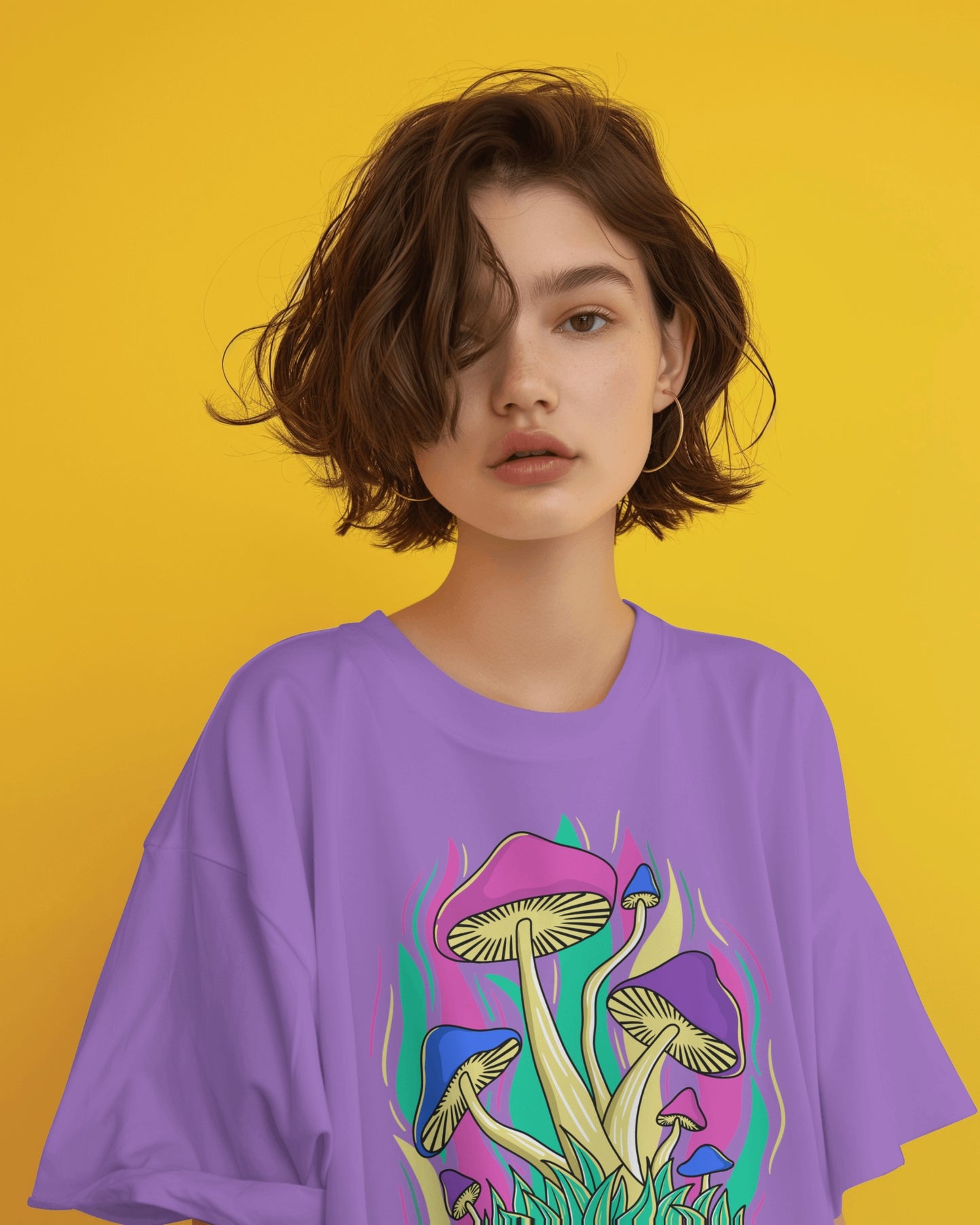 Oversized Women T-Shirts Mushroom Concept Front Print