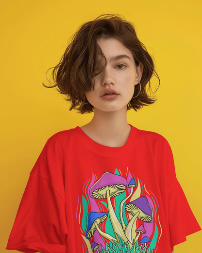 Oversized Women T-Shirts Mushroom Concept Front Print