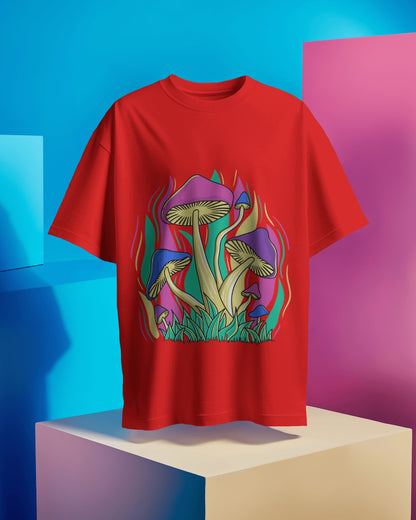 Oversized Women T-Shirts Mushroom Concept Front Print