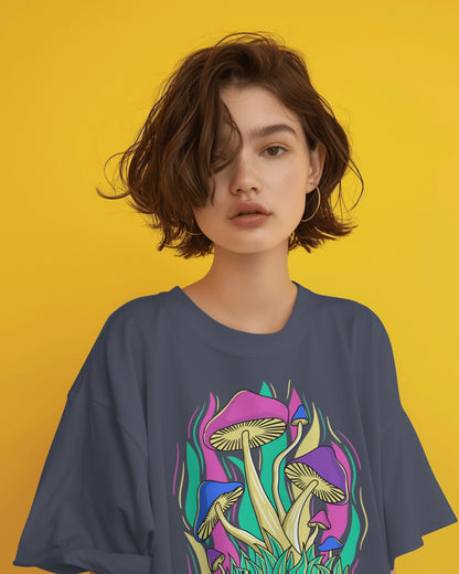 Oversized Women T-Shirts Mushroom Concept Front Print