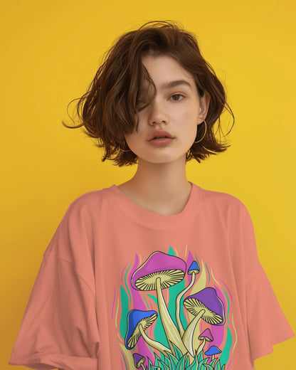 Oversized Women T-Shirts Mushroom Concept Front Print