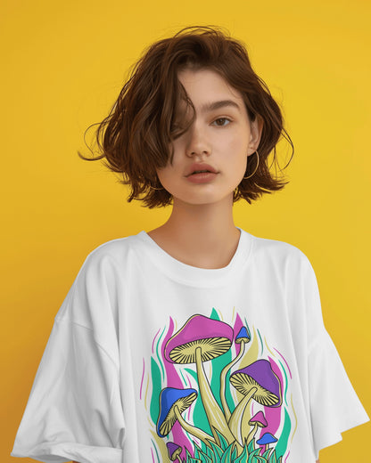 Oversized Women T-Shirts Mushroom Concept Front Print