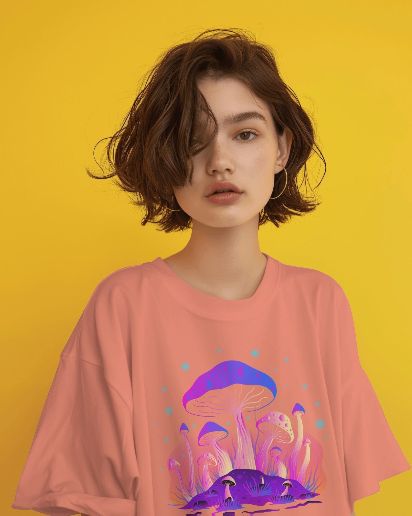 Oversized Women T-Shirts Mushroom Concept Front Print 4