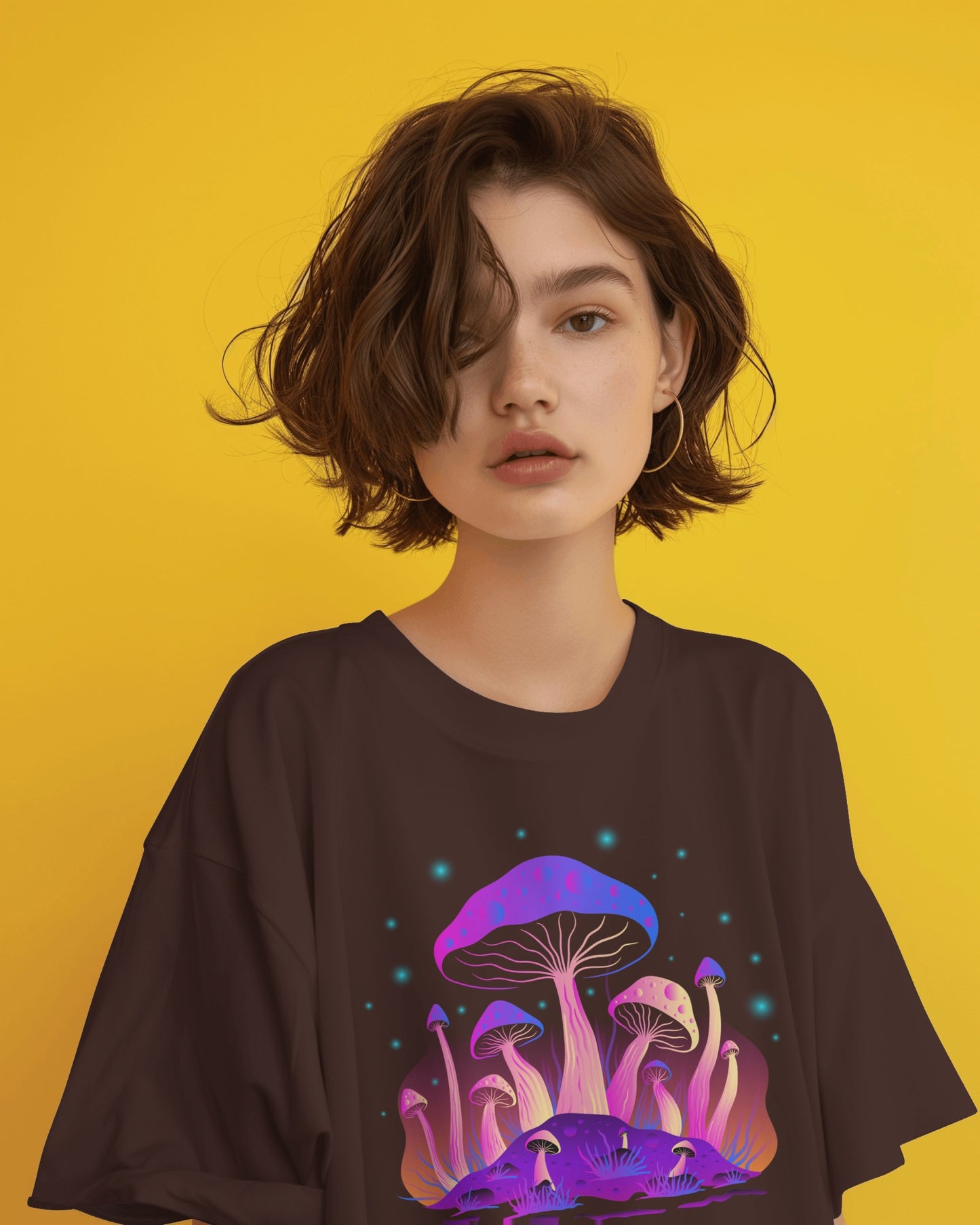 Oversized Women T-Shirts Mushroom Concept Front Print 4