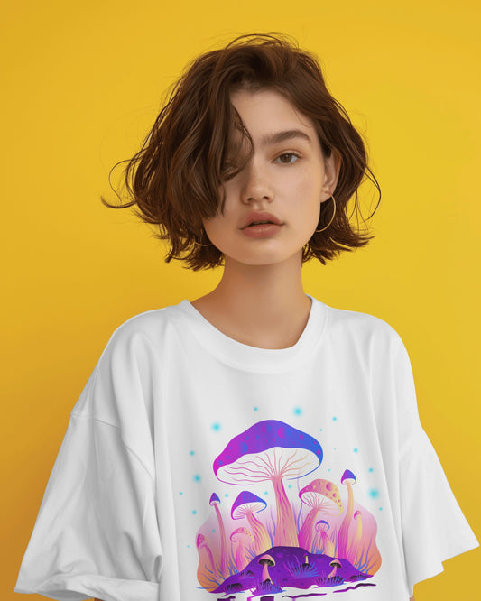 Oversized Women T-Shirts Mushroom Concept Front Print 4