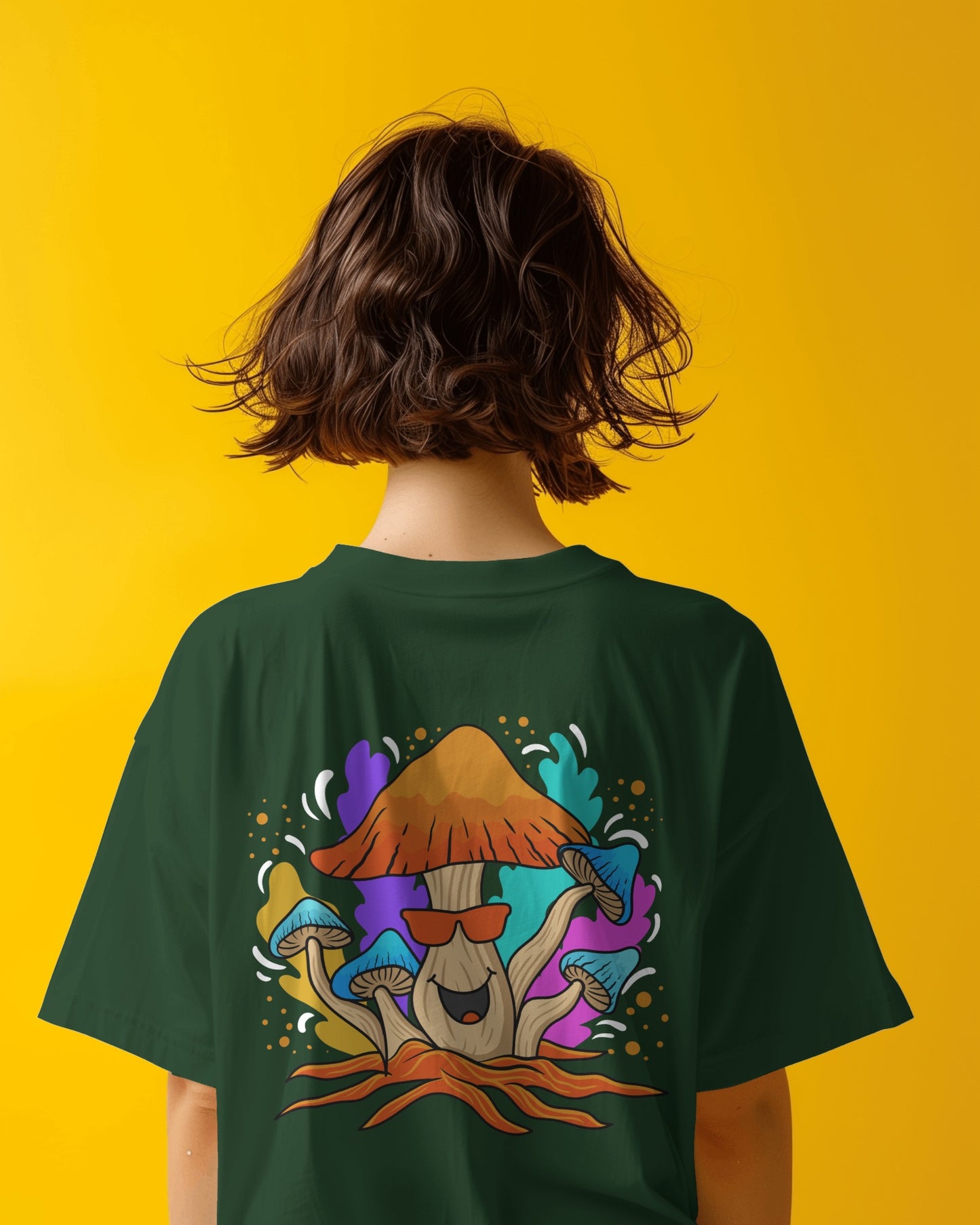 Oversized Women T-Shirts Mushroom Concept Back with Sunglass