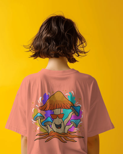 Oversized Women T-Shirts Mushroom Concept Back with Sunglass