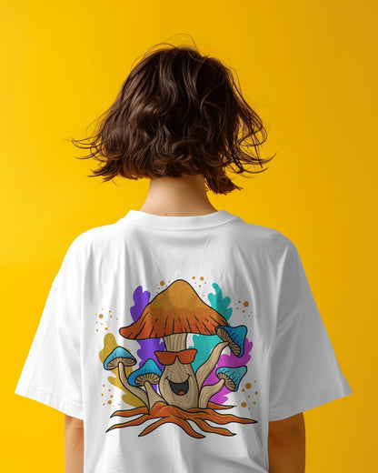 Oversized Women T-Shirts Mushroom Concept Back with Sunglass