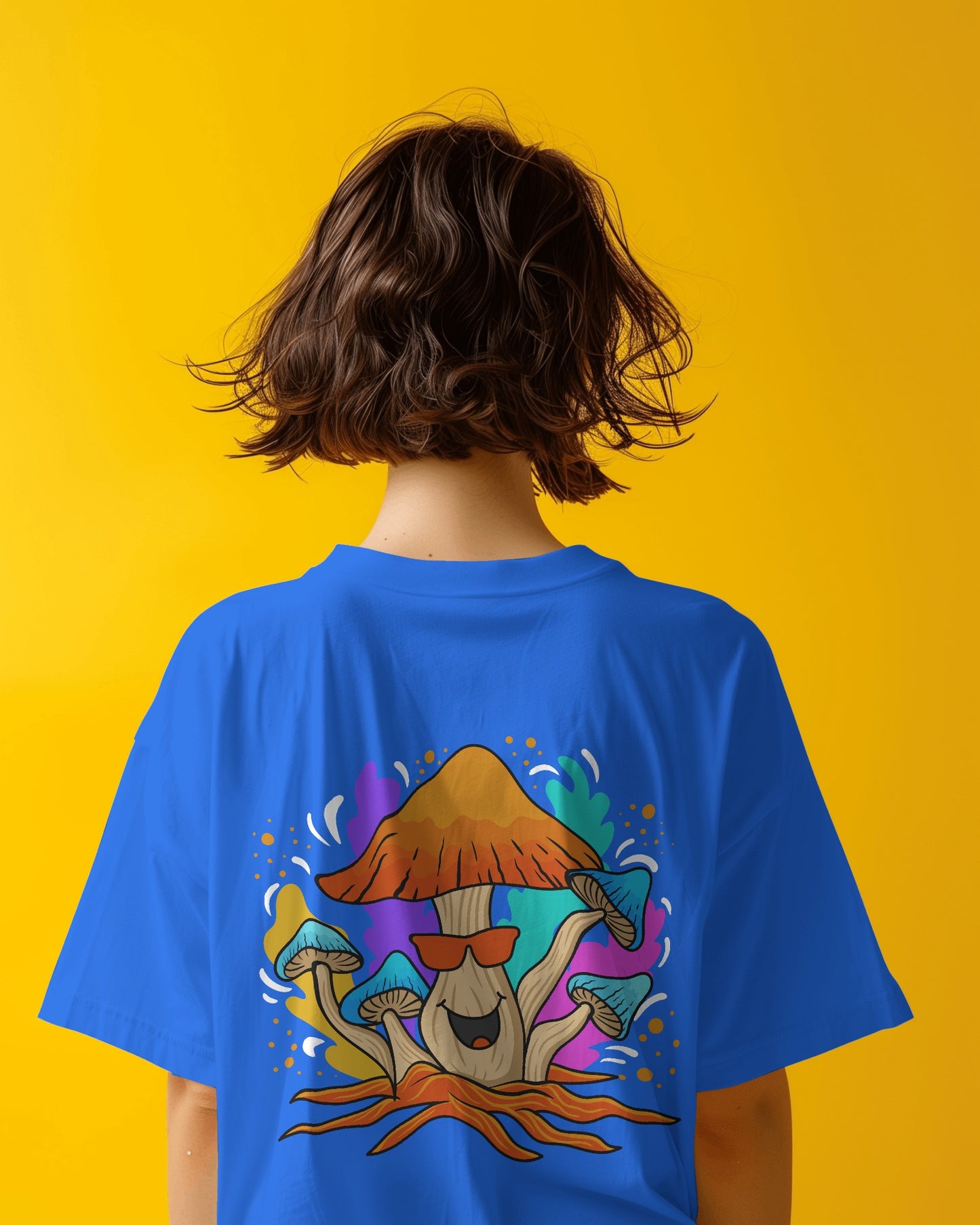 Oversized Women T-Shirts Mushroom Concept Back with Sunglass