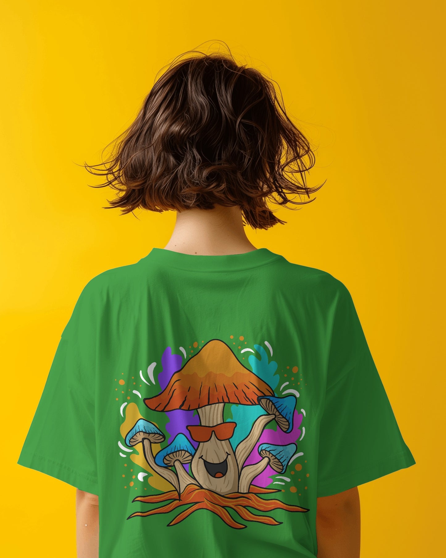 Oversized Women T-Shirts Mushroom Concept Back with Sunglass