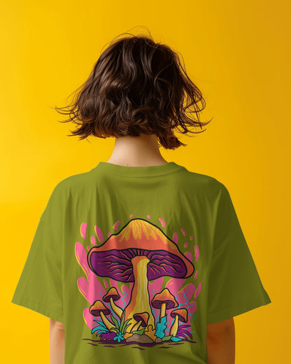 Oversized Women T-Shirts Mashroom Concept Back Print