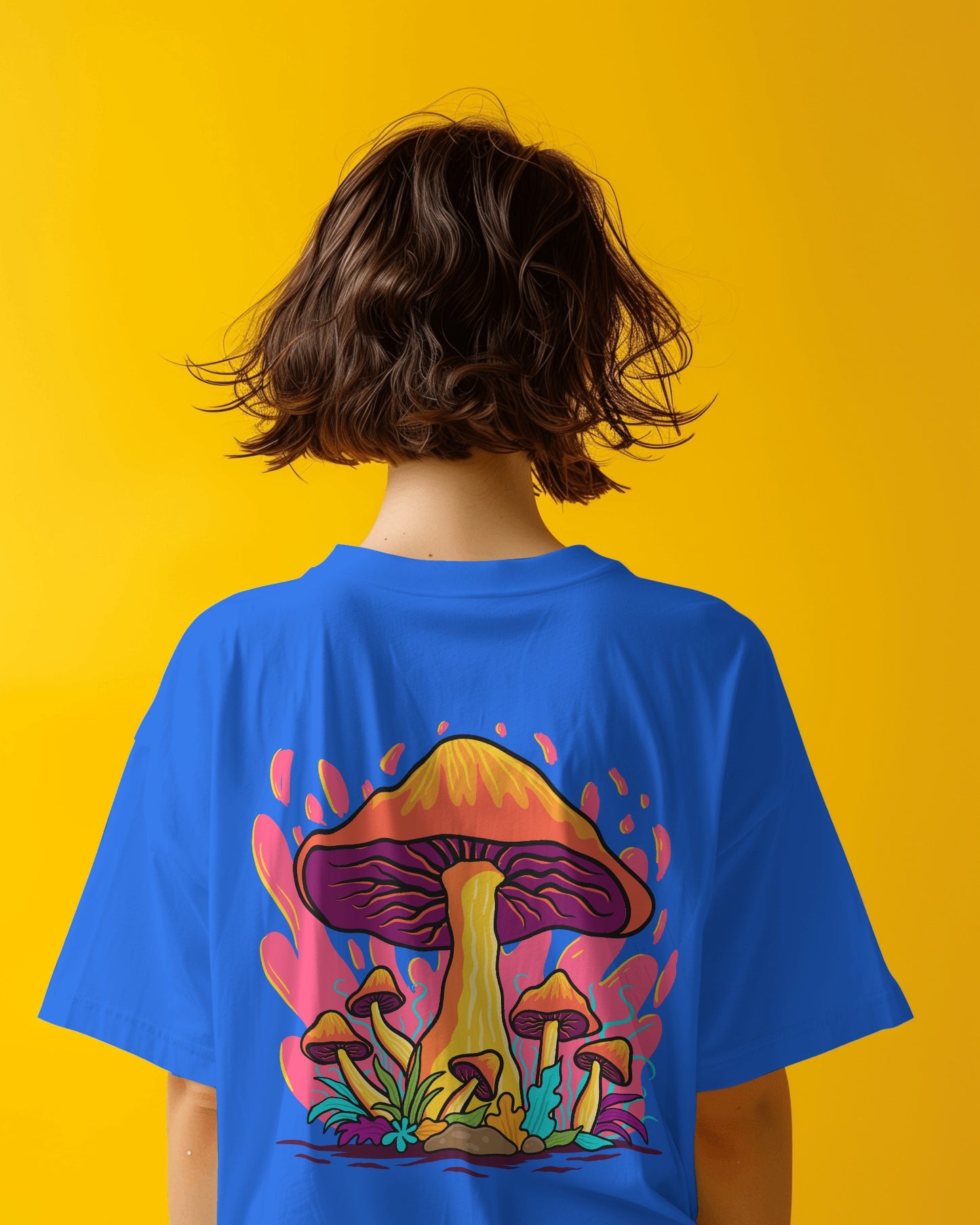 Oversized Women T-Shirts Mashroom Concept Back Print