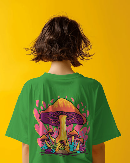 Oversized Women T-Shirts Mashroom Concept Back Print