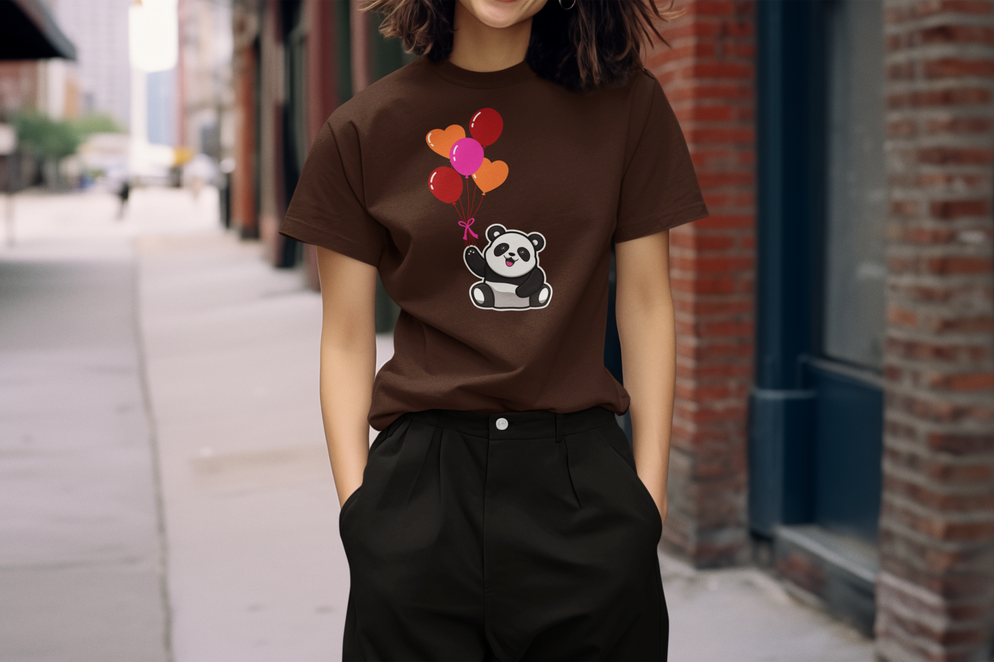 Regular Women T-Shirts Panda With Baloon