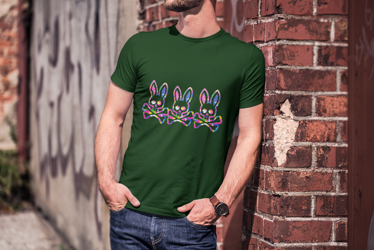 Regular Men T-Shirts Rabbit Skull