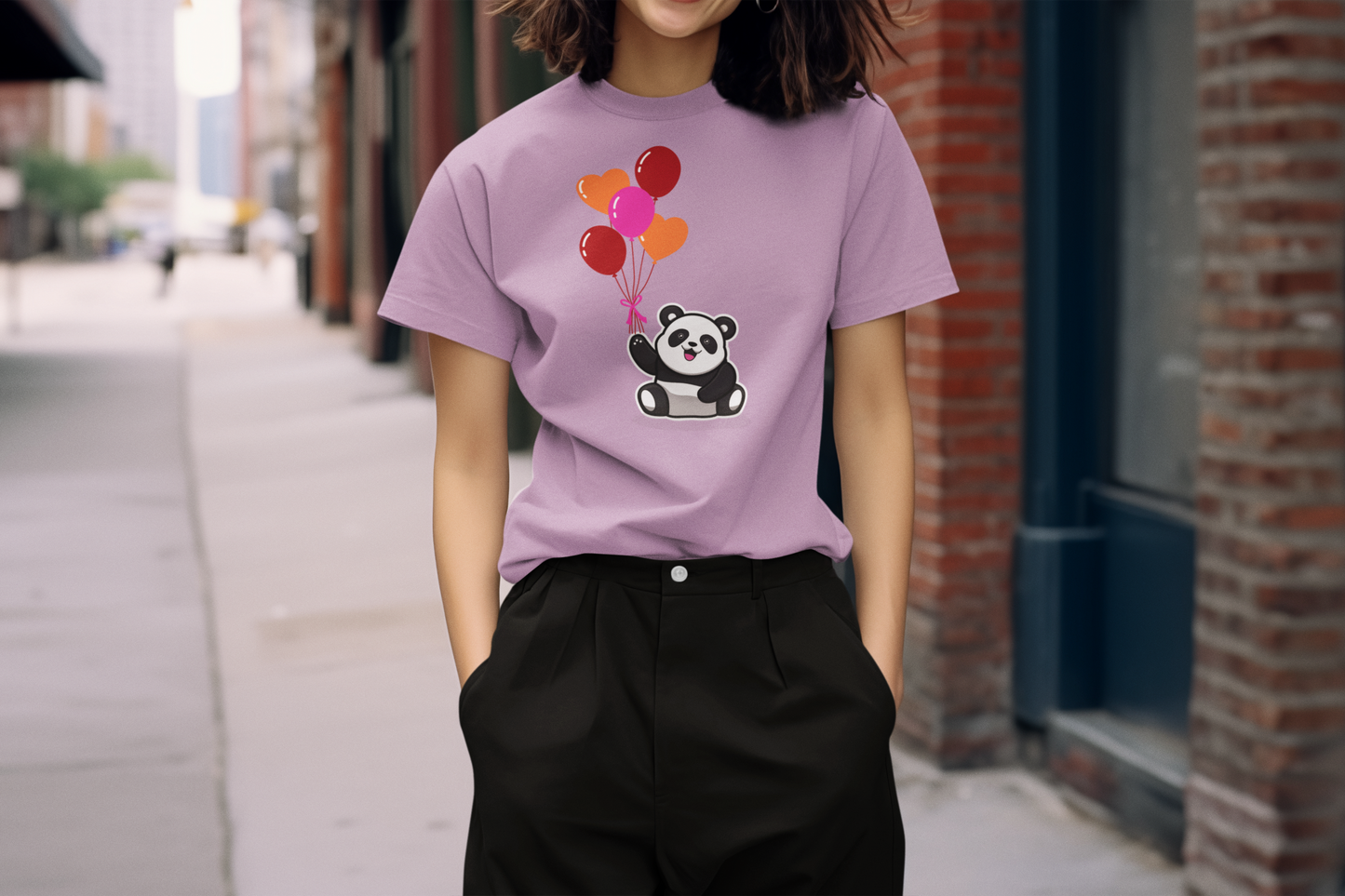 Regular Women T-Shirts Panda With Baloon