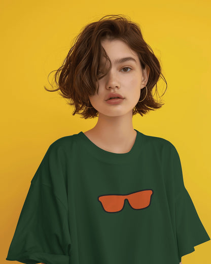 Oversized Women T-Shirts Mushroom Concept Back with Sunglass