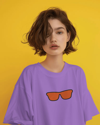 Oversized Women T-Shirts Mushroom Concept Back with Sunglass