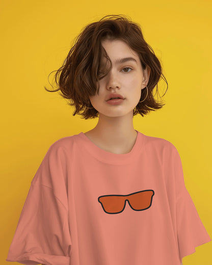 Oversized Women T-Shirts Mushroom Concept Back with Sunglass