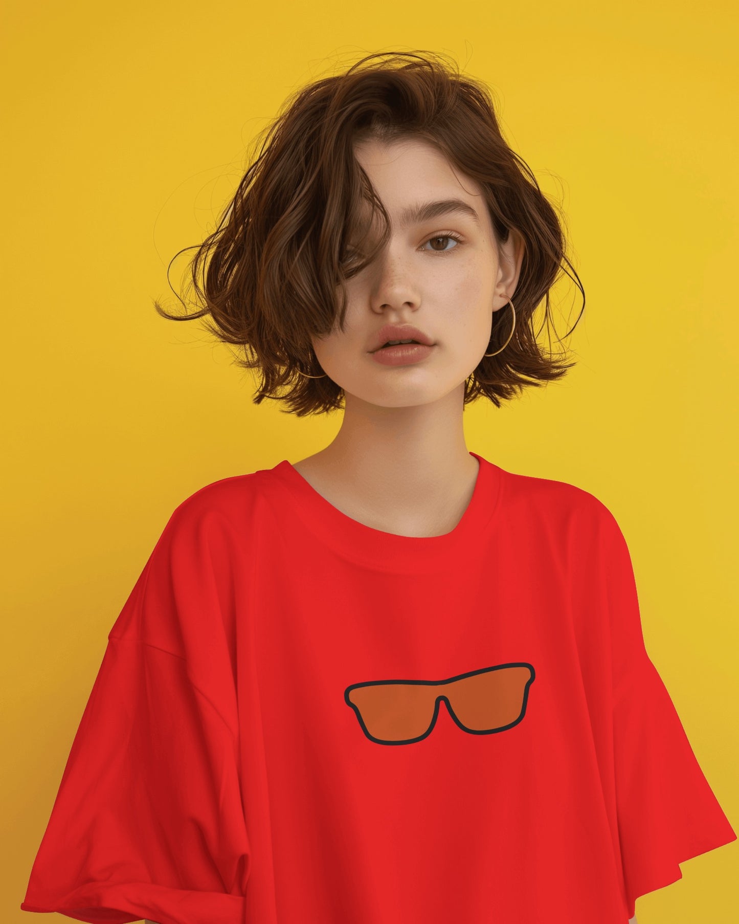 Oversized Women T-Shirts Mushroom Concept Back with Sunglass