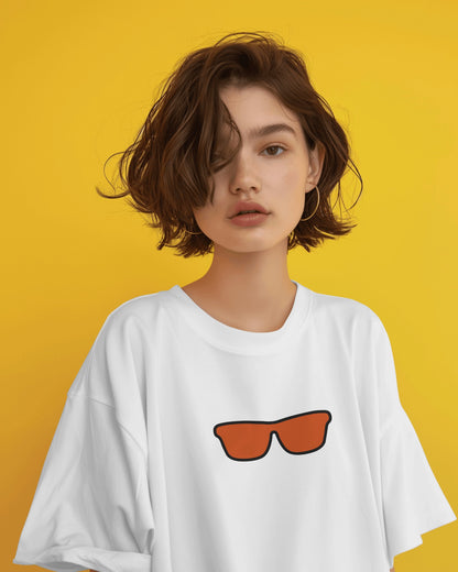 Oversized Women T-Shirts Mushroom Concept Back with Sunglass