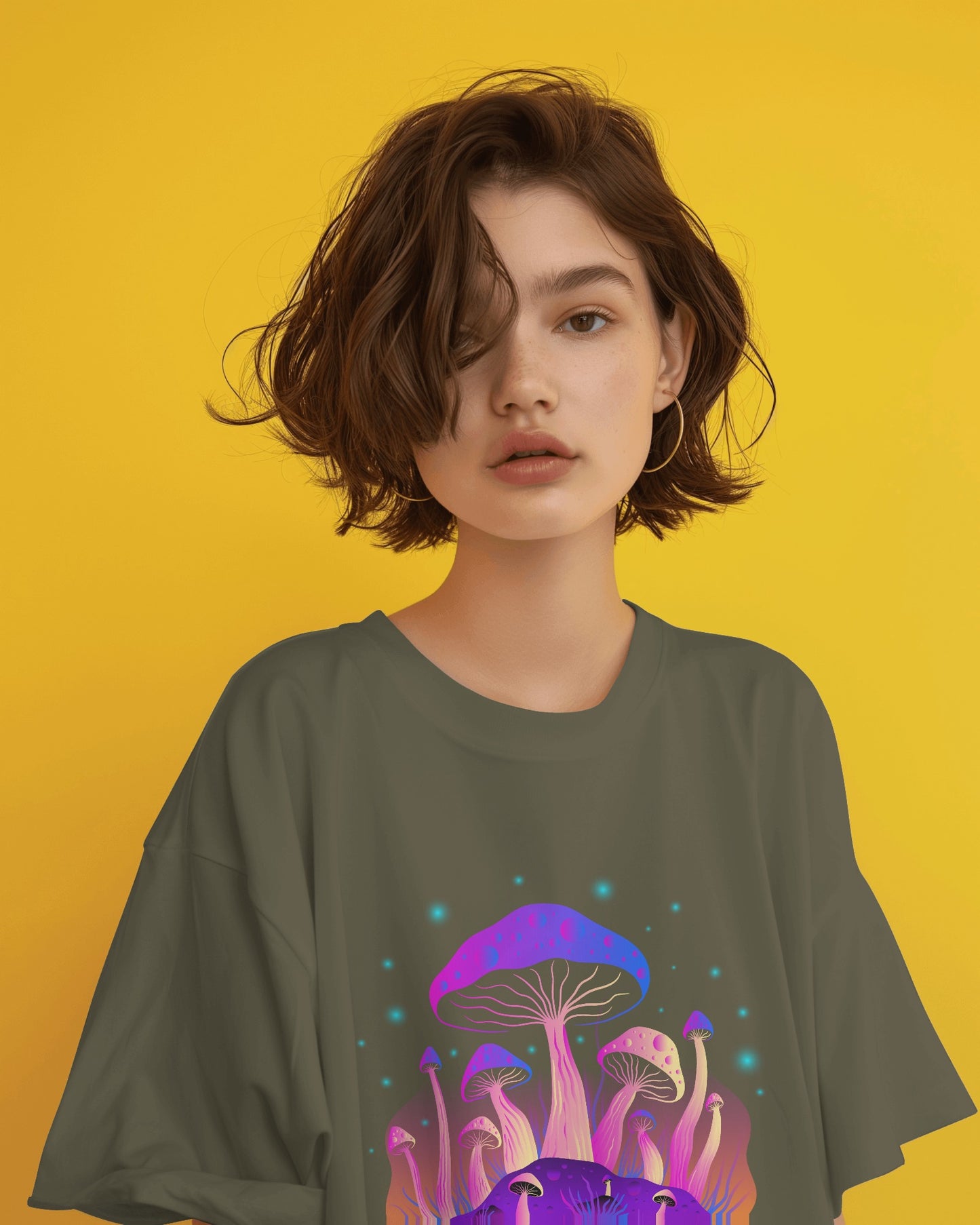 Oversized Women T-Shirts Mushroom Concept Front Print