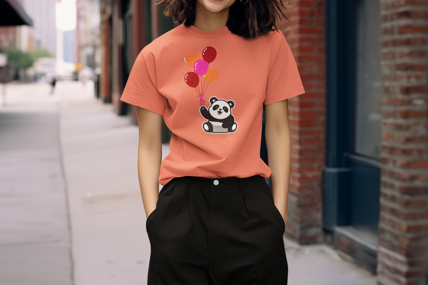 Regular Women T-Shirts Panda With Baloon