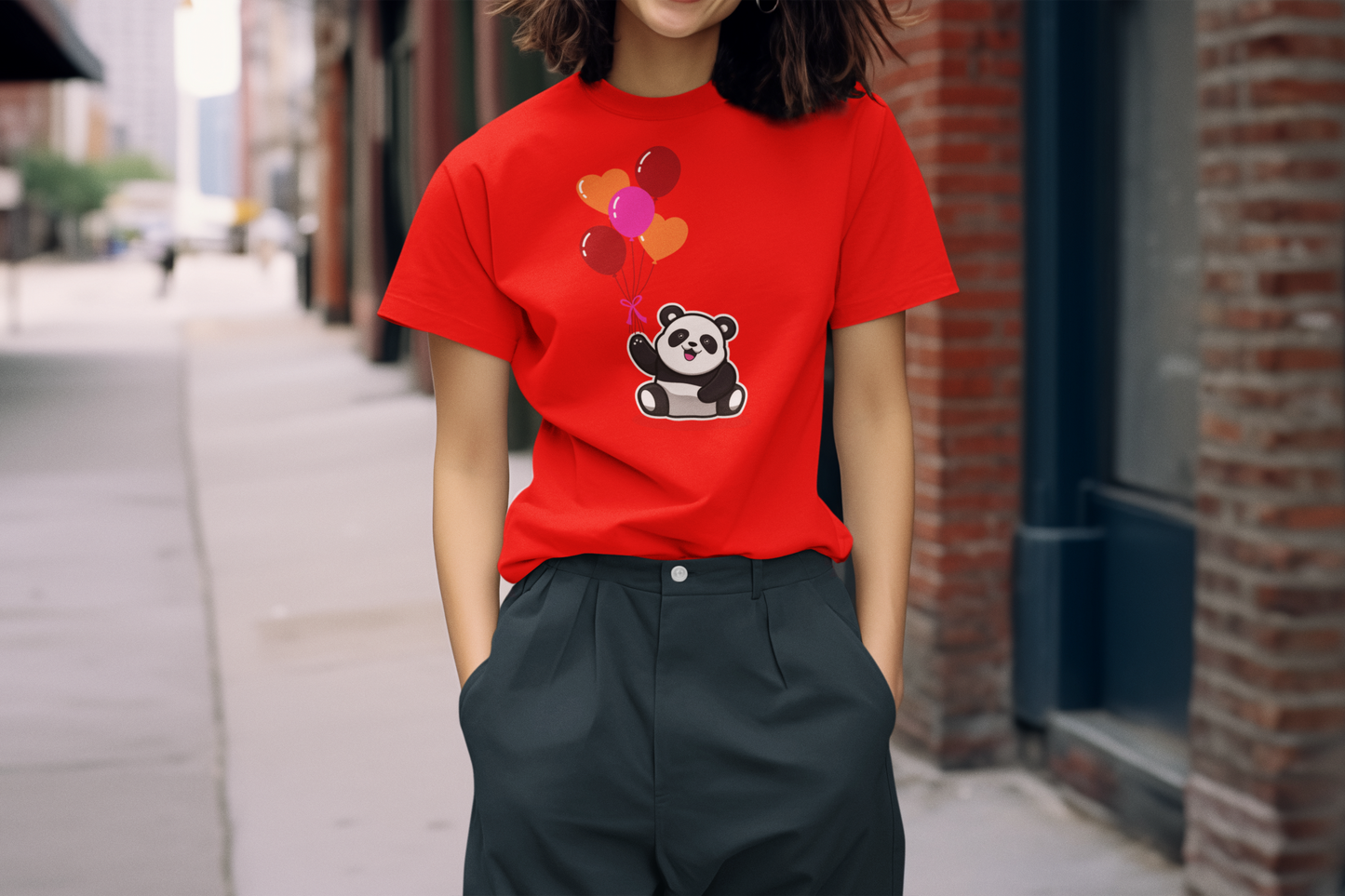 Regular Women T-Shirts Panda With Baloon