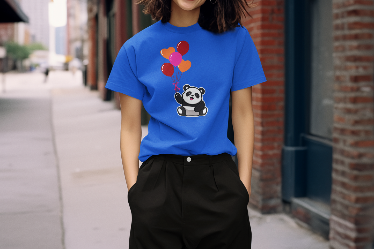 Regular Women T-Shirts Panda With Baloon