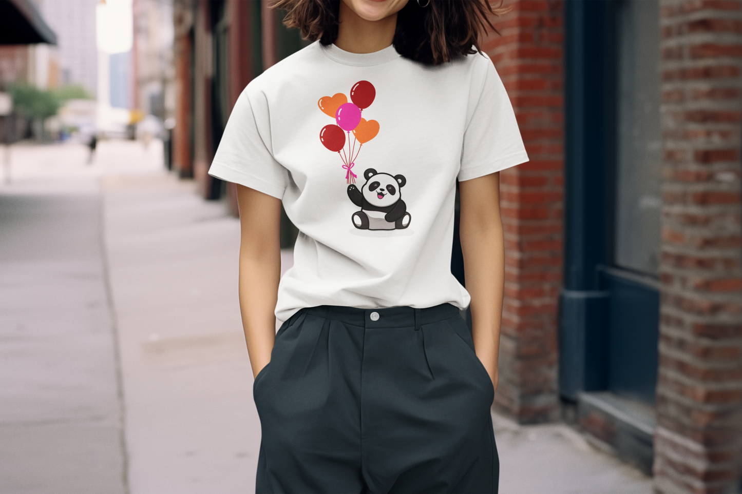 Regular Women T-Shirts Panda With Baloon